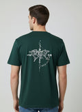 Compass Points Down Shoulder T-Shirt - Dark Green