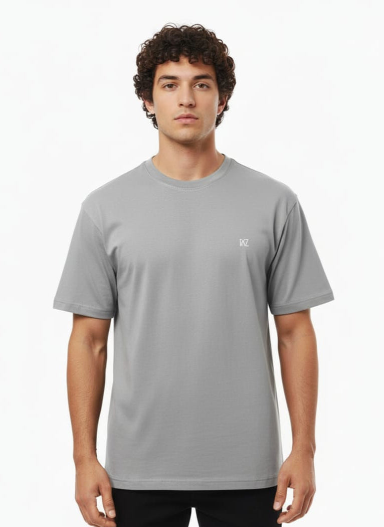 Cartoon Art Down Shoulder T-Shirt -Cool Grey