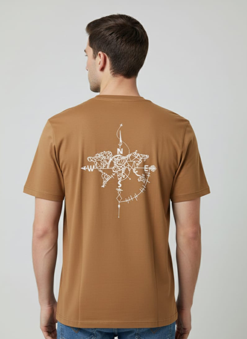 Compass Points Down Shoulder T-Shirt - Camel Brown