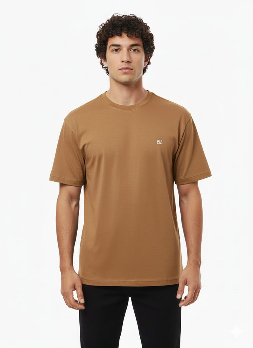 Cartoon Art Down Shoulder T-Shirt - Camel Brown